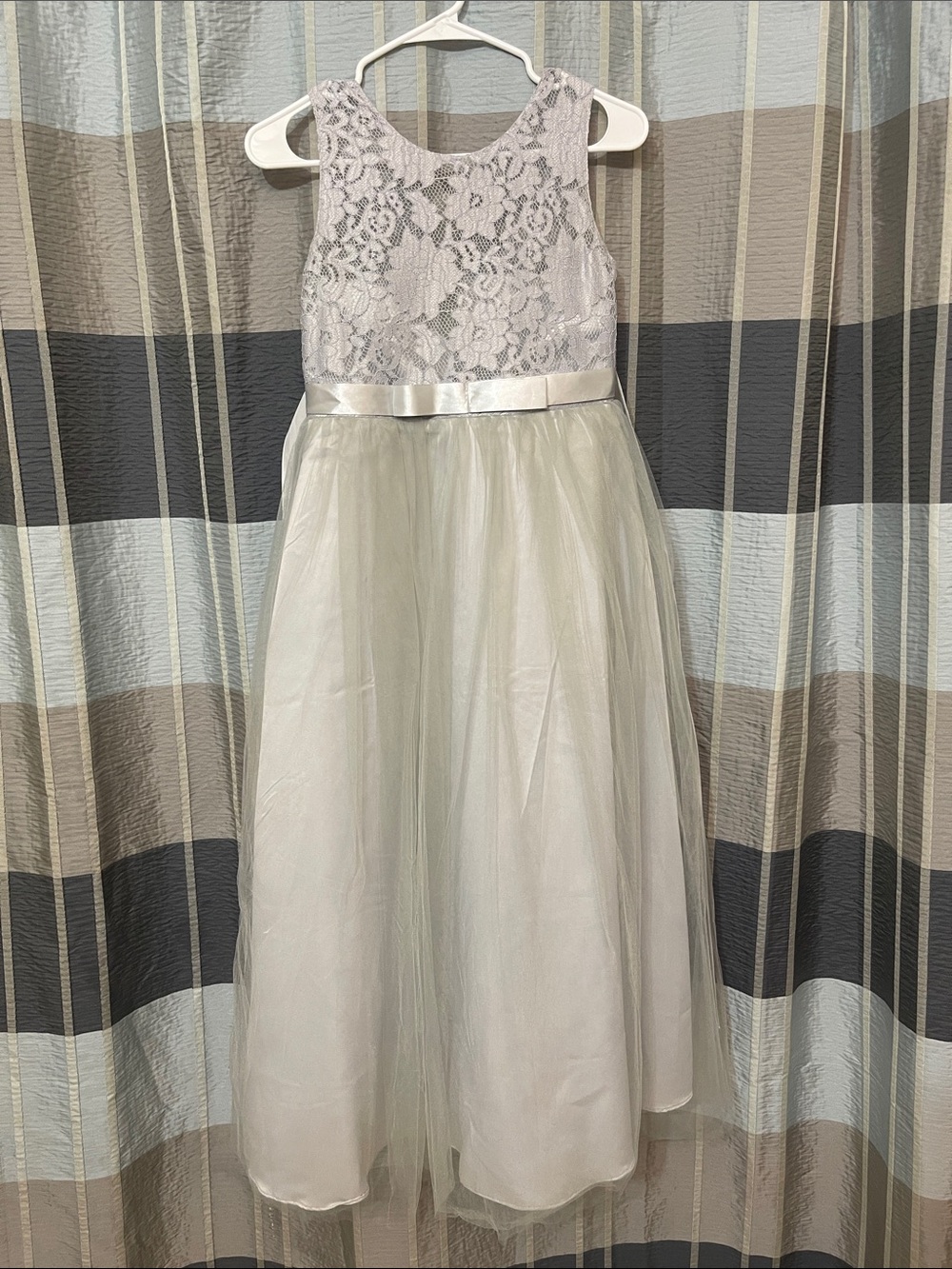 Girls Silver Lace Bodice Tulle Dress